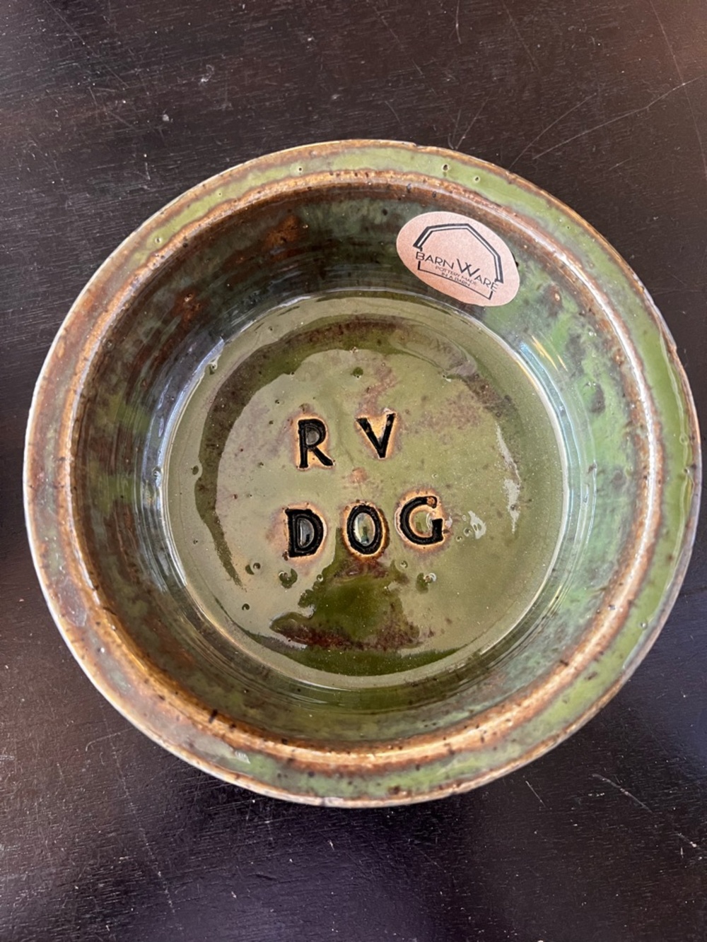 Green Ceramic Dog Bowl - "RV DOG"